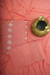 Coral Viscose Georgette Unstitched Chikankari Suit Set with Dupatta